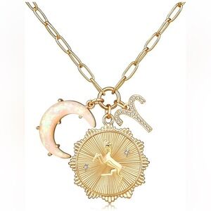Aries zodiac necklace in gold with opal crescent moon charm adjustable 1…